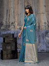 Peacock Teal Banarasi Satin Silk Saree
