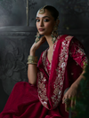 Crimson Red Embroidered Designer Satin Silk Saree