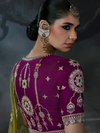 Mehendi Green Embroidered Designer Tissue Silk Saree With Contrast Blouse