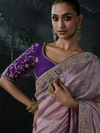 Dusty Mauve Embroidered Designer Tissue Silk Saree With Contrast Blouse