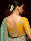 Sea Green Banarasi Designer Silk Saree With Contrast Blouse