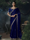 Royal Blue Embroidered Designer Satin Silk Saree