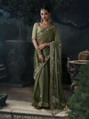 Olive Green Embroidered Designer Organza Silk Saree