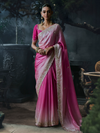 Rose Pink Embroidered Designer Tissue Silk Saree