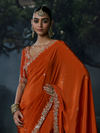 Burnt Orange Embroidered Designer Satin Silk Saree