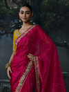 Rani Pink Bandhani Printed Designer Georgette Silk Saree With Contrast Blouse