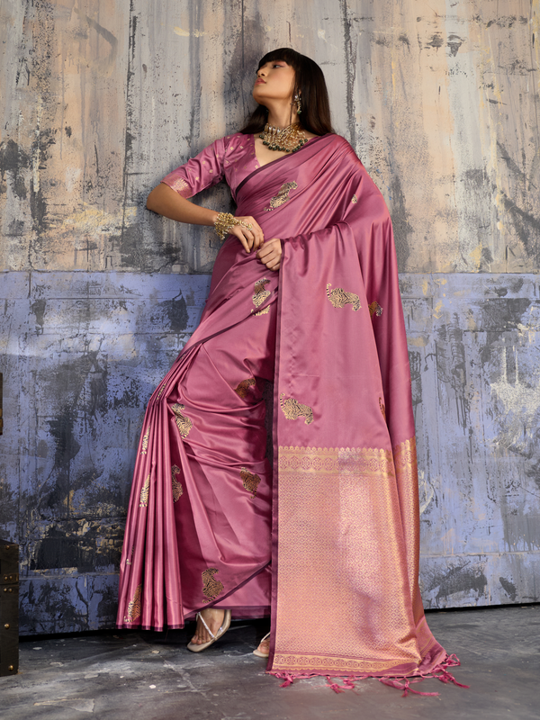 Onion Pink Banarasi Satin Silk Saree
