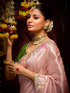 Rose Pink Banarasi Designer Silk Saree With Contrast Blouse