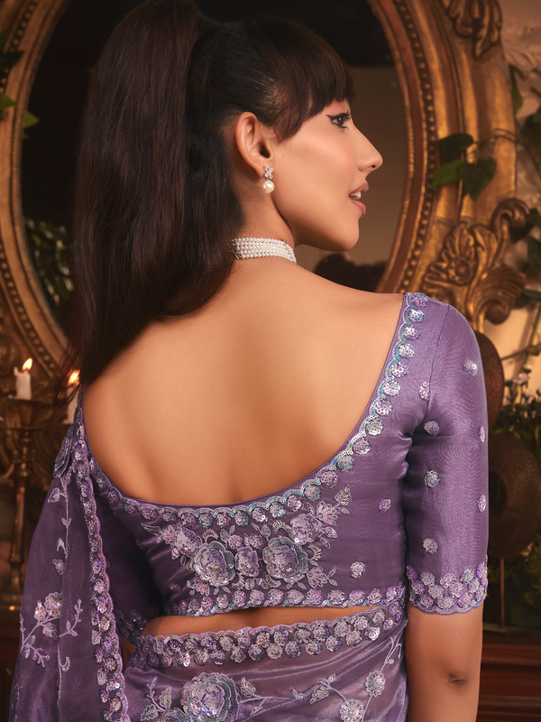 Lavender Organza Silk Saree