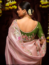 Rose Pink Banarasi Designer Silk Saree With Contrast Blouse