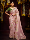 Rose Pink Banarasi Designer Silk Saree With Contrast Blouse