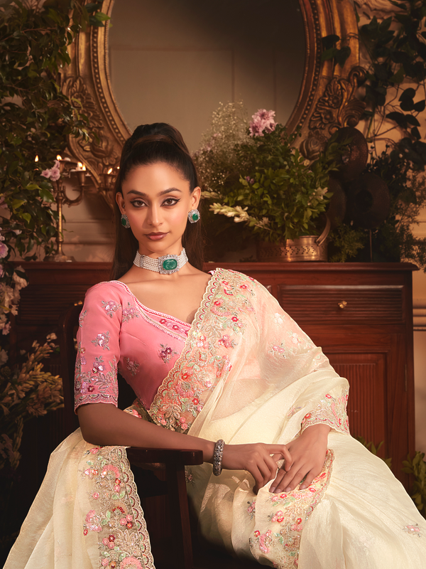 Off White Organza Silk Saree