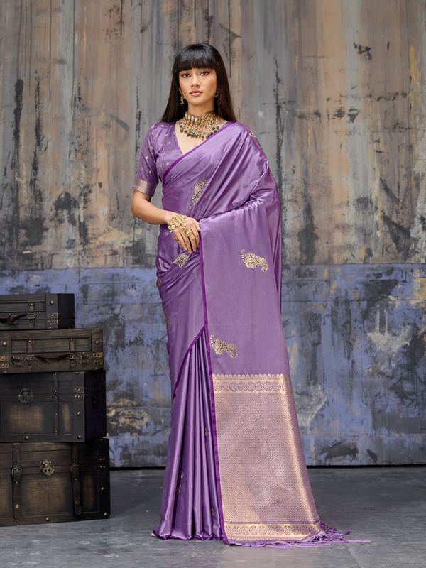 Lavender Banarasi Satin Silk Saree