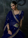 Royal Blue Embroidered Designer Satin Silk Saree