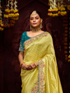 Lemon Yellow Banarasi Designer Silk Saree With Contrast Blouse