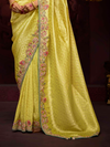 Lemon Yellow Banarasi Designer Silk Saree With Contrast Blouse