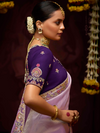 Lilac Banarasi Designer Silk Saree With Contrast Blouse