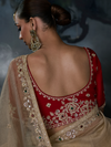 Champagne Gold Embroidered Designer Tissue Silk Saree With Contrast Blouse