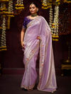 Lilac Banarasi Designer Silk Saree With Contrast Blouse
