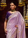 Lilac Banarasi Designer Silk Saree With Contrast Blouse