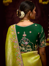 Lime Green Banarasi Designer Silk Saree With Contrast Blouse