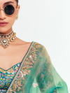 Sea Green Organza Silk Saree With Contrast Blouse