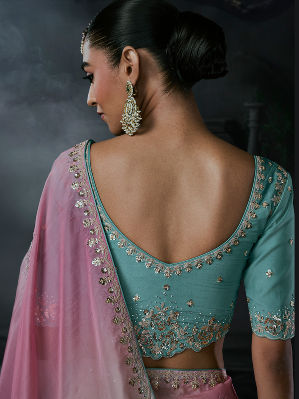 Pastel Multicolor Embroidered Designer Organza Silk Saree