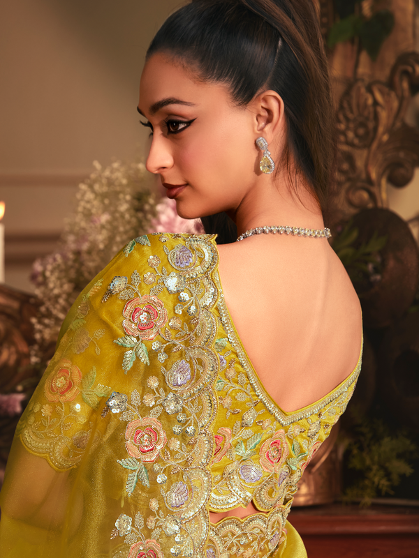 Yellow Organza Silk Saree