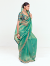 Sea Green Organza Silk Saree With Contrast Blouse