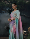 Pastel Multicolor Embroidered Designer Organza Silk Saree