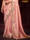 Peach Banarasi Designer Silk Saree With Contrast Blouse