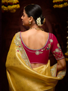 Golden Yellow Banarasi Designer Silk Saree With Contrast Blouse