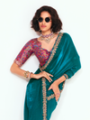 Teal Blue Tissue Silk Saree With Contrast Blouse