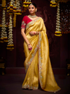 Golden Yellow Banarasi Designer Silk Saree With Contrast Blouse