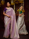 Lilac Banarasi Designer Silk Saree With Contrast Blouse