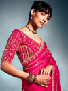 Rani Pink Embroidered Designer Tissue Organza Silk Saree