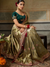 Antique Gold Banarasi Satin Silk Saree With Contrast Blouse