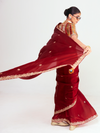 Deep Maroon Tissue Silk Saree With Contrast Blouse