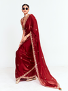Deep Maroon Tissue Silk Saree With Contrast Blouse