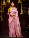Pink Banarasi Designer Silk Saree With Contrast Blouse