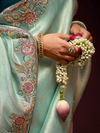 Mint Green Banarasi Designer Silk Saree With Contrast Blouse