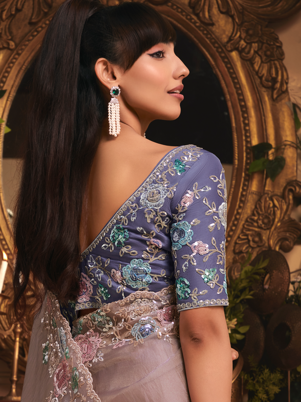Lilac Organza Silk Saree