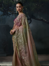 Dusty Rose Embroidered Designer Organza Silk Saree With Contrast Blouse