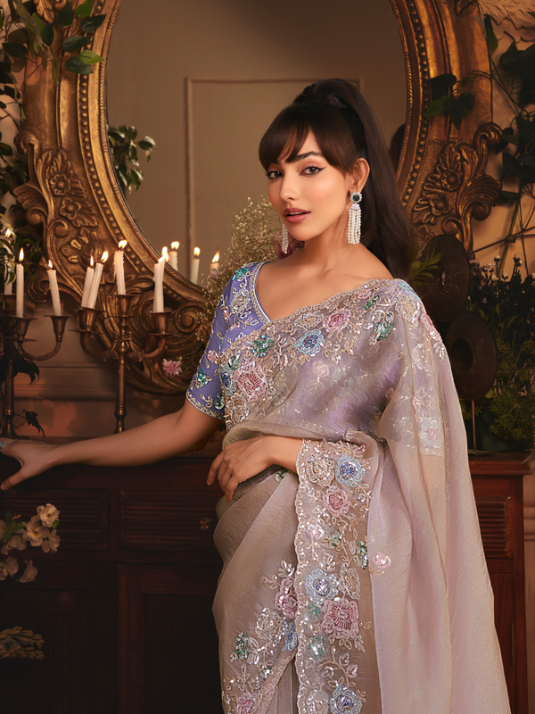 Lilac Organza Silk Saree