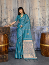 Teal Blue Banarasi Satin Silk Saree
