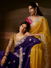 Mustard Yellow Embroidered Designer Organza Silk Saree