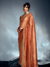 Copper Embroidered Designer Tissue Organza Silk Saree