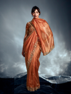 Copper Embroidered Designer Tissue Organza Silk Saree
