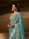 Aqua Blue Embroidered Designer Organza Silk Saree
