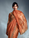 Copper Embroidered Designer Tissue Organza Silk Saree